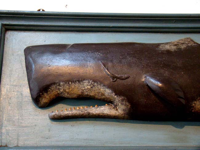 A wonderful contemporary hand carved sperm whale mounted on an antique backboard — image 2